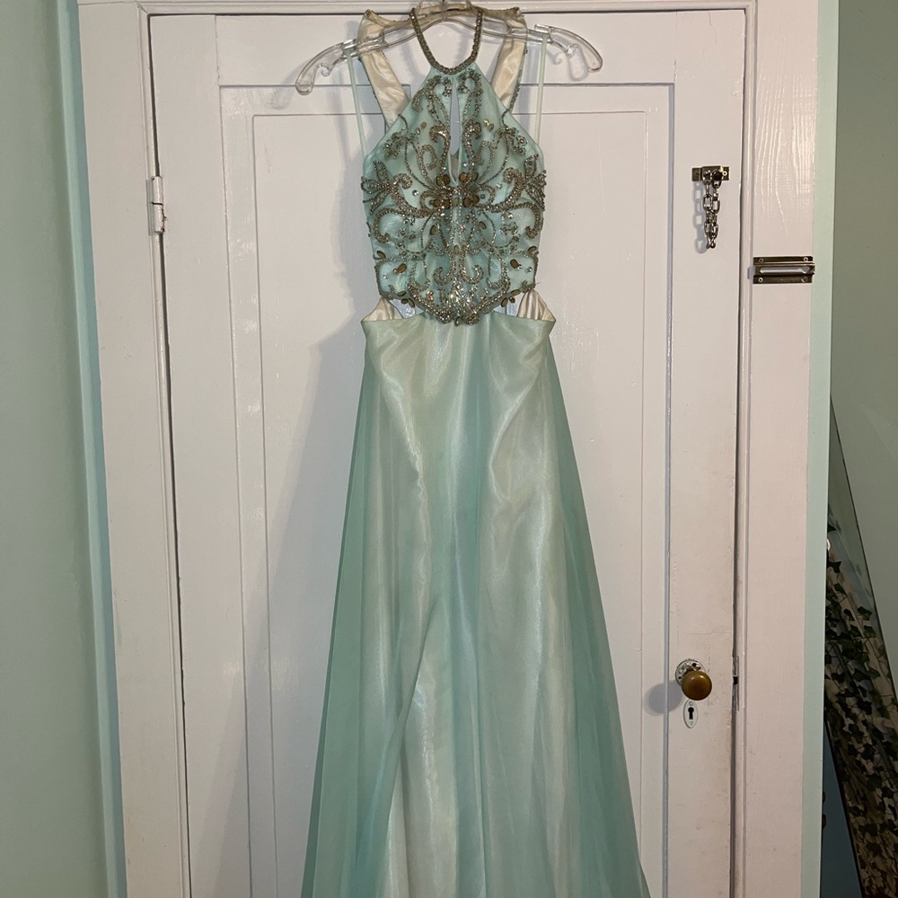 Dave & Johnny backless mint blue long dress
